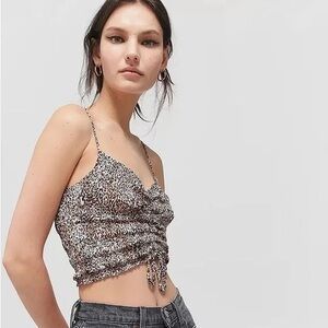 Urban Outfitters Brown Cream Ruched Crop Camisole